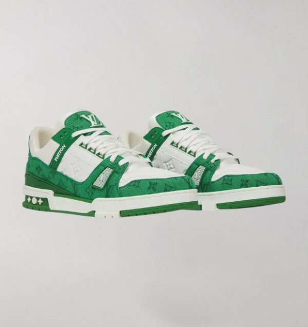 Louis Vuitton Trainer Green Monogram Denim White - Image 2